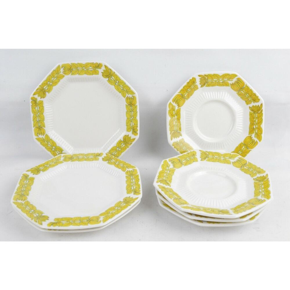 Independence Ironstone Interpace Yellow Bouquet Saucers Plates Set 7pc